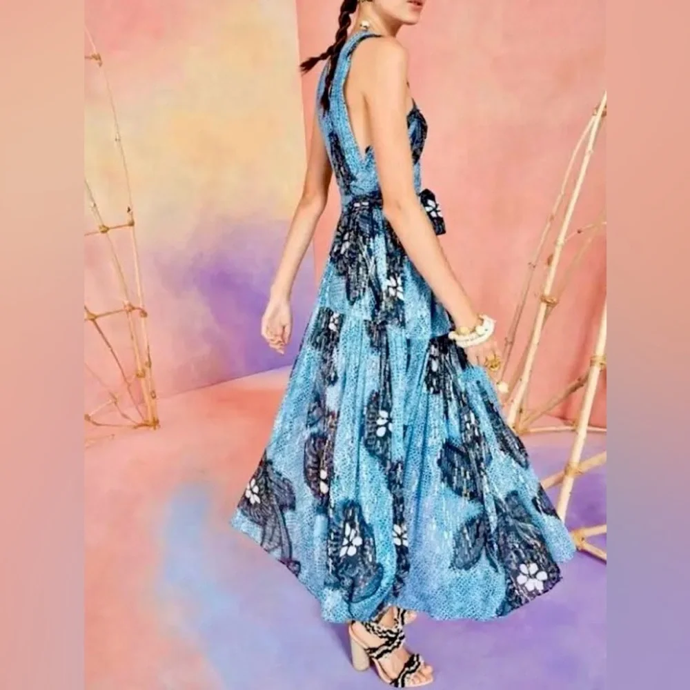 πΊπHPππΊ NWT Ulla Johnson Adora Silk Chiffon Midi Dress Sky - Picture 6 of 17